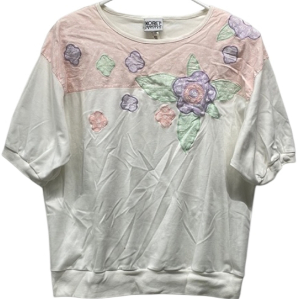 Koret Francisca Petites Vintage Floral Embroidery Short Sleeve Shirt